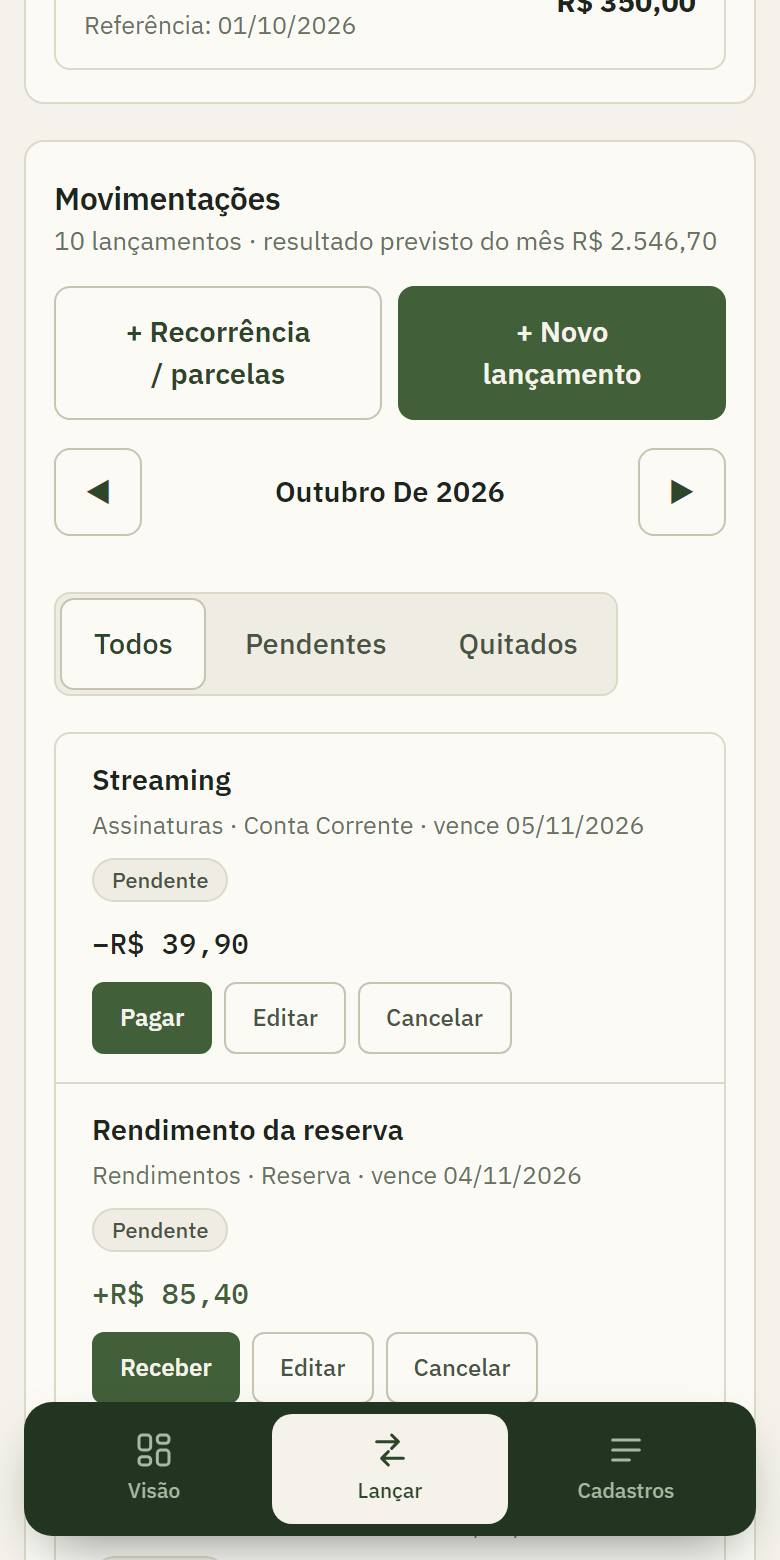 Tela Lançamentos do MyLeaf