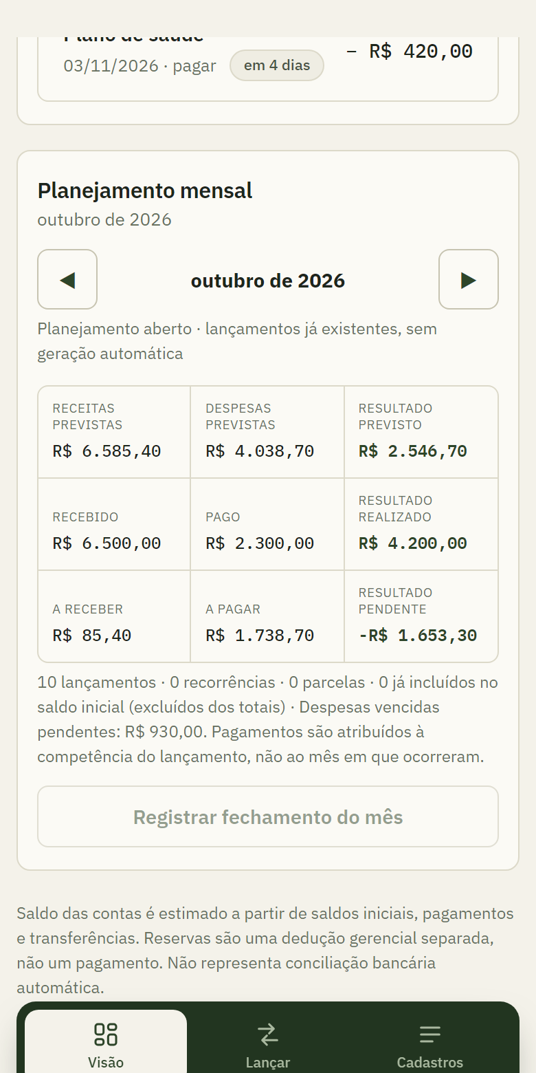 Tela Planejamento mensal do MyLeaf