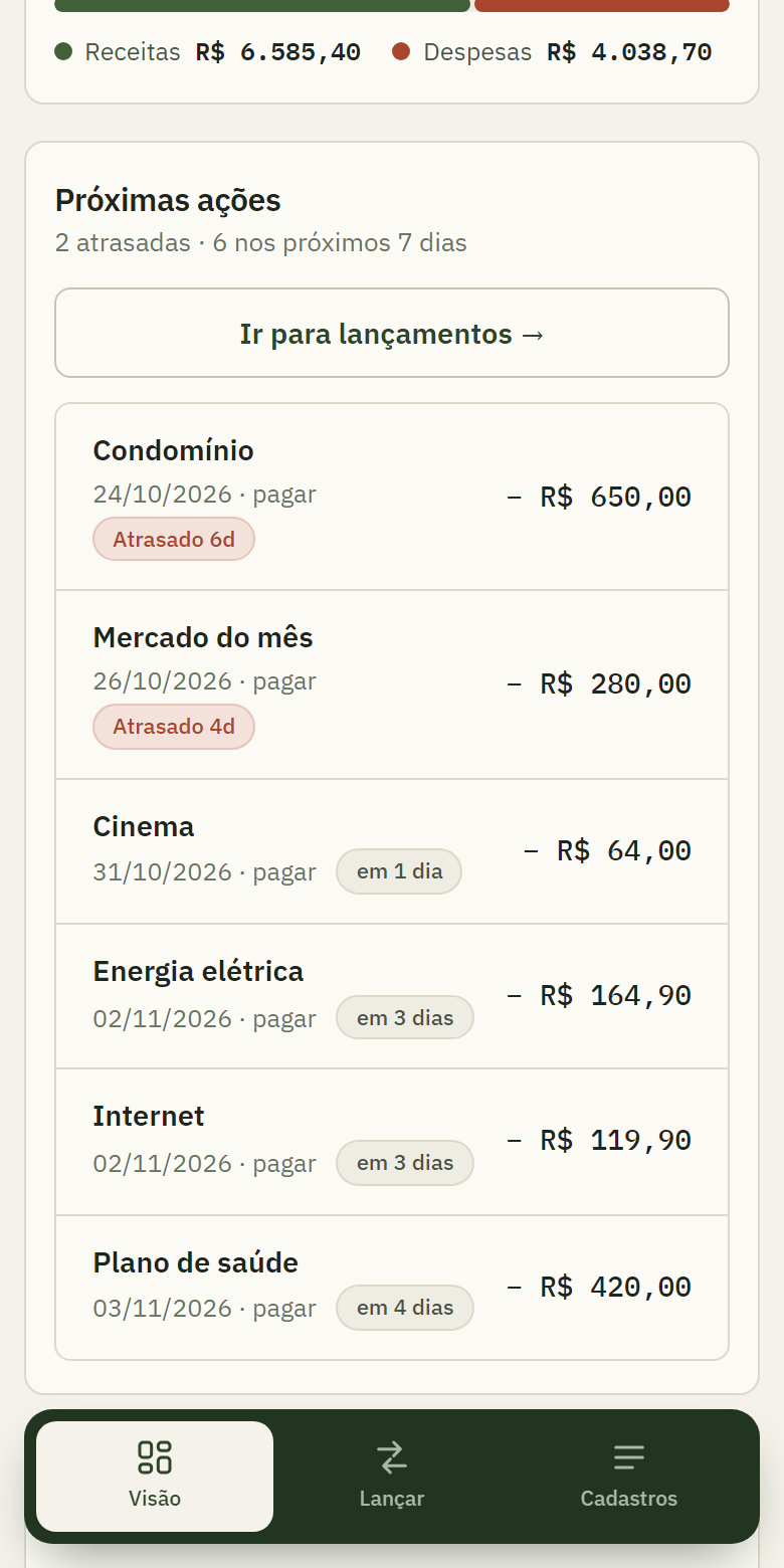Tela Próximas ações do MyLeaf